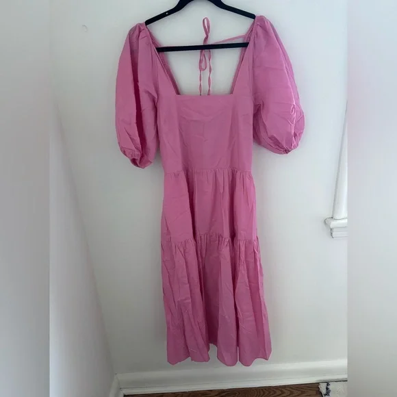 Moon River Pink Open Back Puff Sleeve Midi Dress - Picture 4 of 12